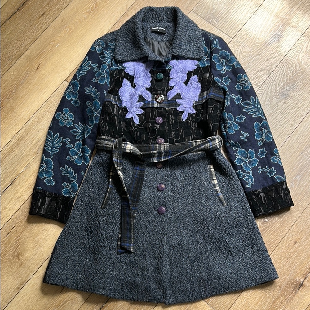 Sacred Threads Multicolor Floral Patchwork Boho Button-Up Coat Size L Junior